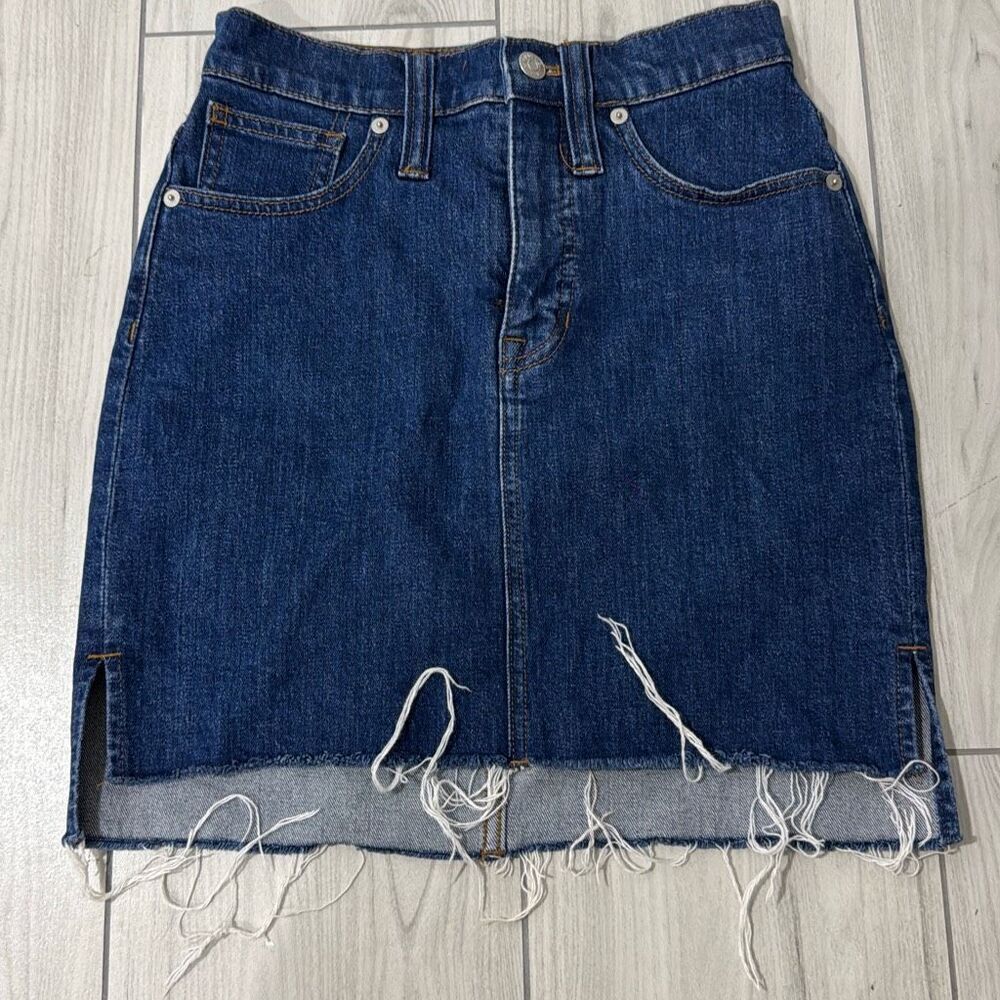 Madewell Straight Mini Jean Skirt Women's Size 23 Stretch Step Hem‎ Denim Blue